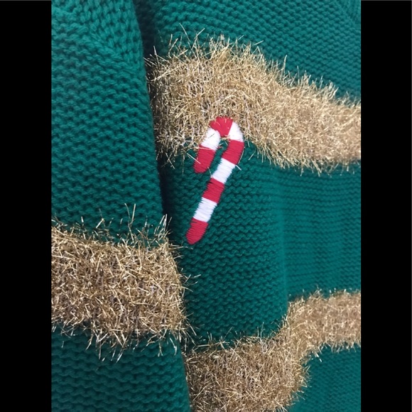 Merry Christmas Gold Tinsel & Candy-cane Sweater Green - Picture 13 of 15